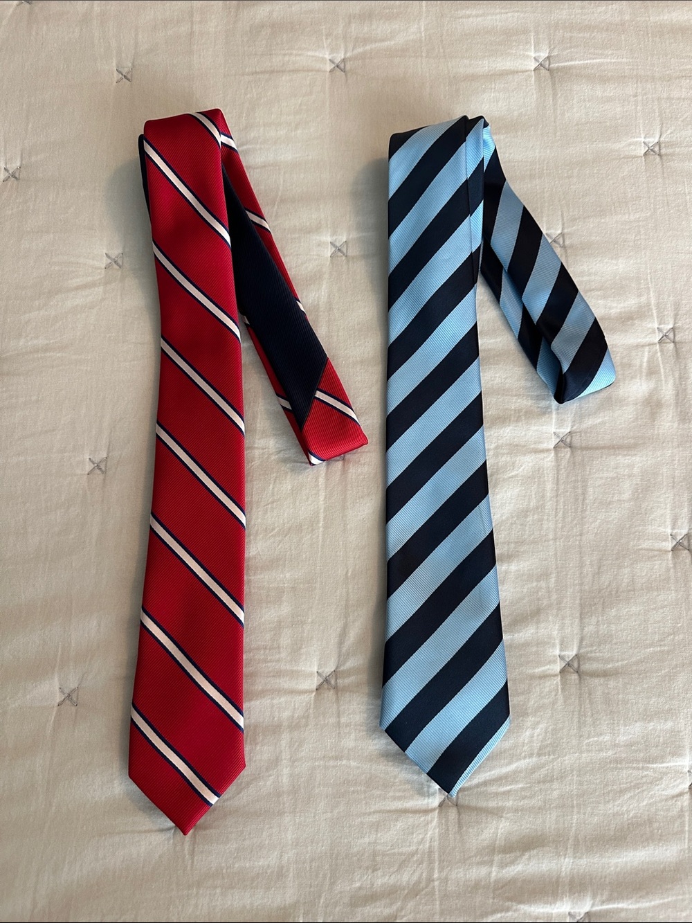 Tommy Hilfiger Red and Light Blue Striped Silk Ties